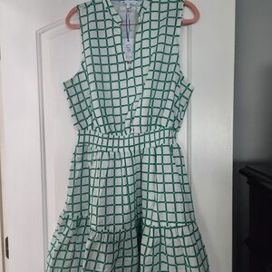 Southern Tide Green and White Grid Midi Dress
